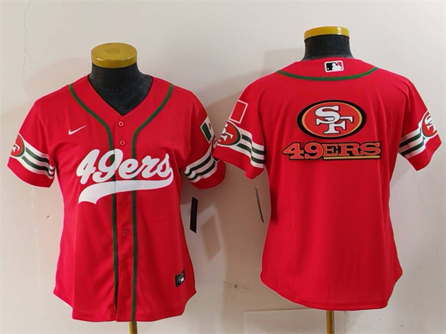 Youth San Francisco 49ers Team Big Logo Red Mexico With Patch Cool Base Stitched Baseball Jersey